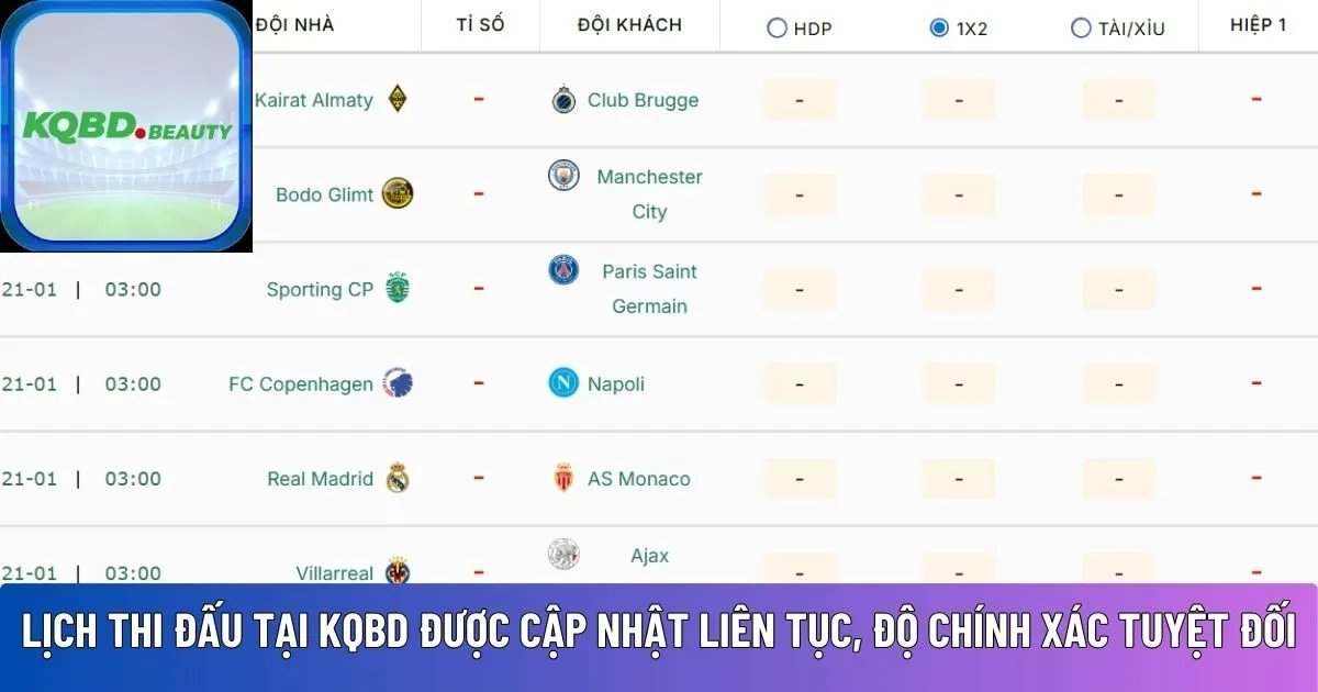 Lịch thi đấu tại KQBD 